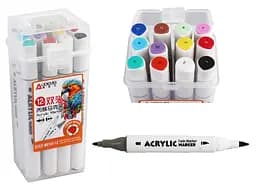 Набор акриловых скетчмаркеров двусторонних Aodemei, треугольный корпус, мягкий + твердый, 12 шт., пластиковый бокс