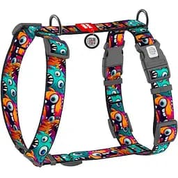 Шлея для собак Waudog анатомічна H-подібна Nylon з QR-паспортом Зубасті монстри XL Ш 35 мм