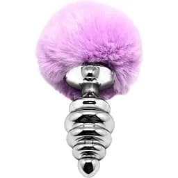 Металева анальна пробка Кролячий хвостик Alive Fluffy Twist Plug L Purple діаметр 3.8 см