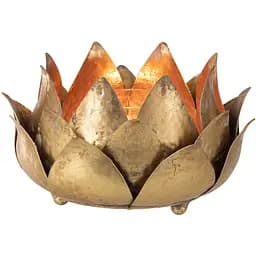 Свічник J-line металевий  у формі квітки лотоса зі зістареним ефектом 22 см золотий (28748)