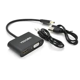 Конвертер VEGGIEG H-V1B HDMI (папа) на VGA (мама) + HDMI (мама), 25cm, Black, Пакет