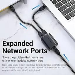 Розгалужувач мережевого кабелю Vention RJ45 до 100 мб/сек, чорний (IPTB0) - мініатюра 3