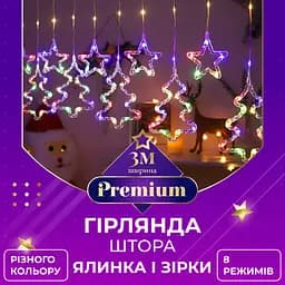 Гірлянда-штора Зірки та ялинки розмір 3*0,9 м 10 фігур, мультиколор GarlandoPro 1733069ML - мініатюра 8