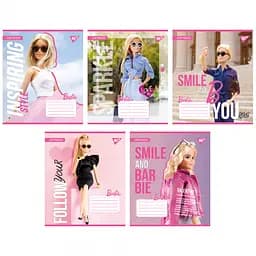 Тетради ученические 12 листов косая линия Yes Barbie, 25 шт. в упаковке