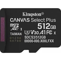Карта пам'яті Kingston microSDXC Canvas Select Plus 512GB Class 10 UHS-I U3 А1 V30 (SDCS3/512GBSP) [157004]