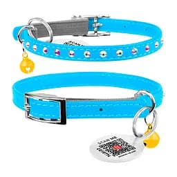 Нашийник Waudog Glamour з резинкою клейовими стразами для котів (ширина 9мм довжина 22-30см) блакитний