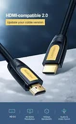 Кабель Ugreen HD101 HDMI Round Cable 4K 30Hz  HDMI 1.4 10 м жовтий/чорний (10170) - мініатюра 2