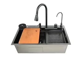 Кухонна мийка із вбудованим змішувачем Zerix ZH7546-SET-06 Decor Nano-Black ZX5681, Графит