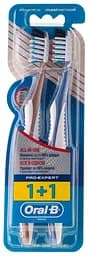 Зубна щітка Oral-B Всі в одному, середня, коричневий з синім, 2 шт.