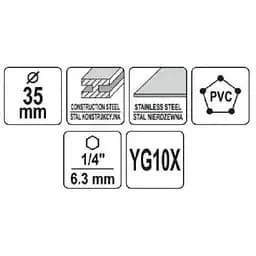 Свердло коронка по металу TCT Yato Ø35x103 мм товщина до 25 мм з напрямним 6-граний хвіст 1/4 (YT-44060) - мініатюра 3