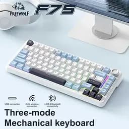 Ігрова механічна клавіатура FreeWolf F75 / Три режими підключення / Hot Swappable / Silver Moon Switch / White Blue - мініатюра 2