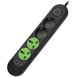 Мережевий фільтр-подовжувач Voltronic F01UB 2 розетки EU + 2 розетки Universal + 3 USB 1.5 м 2500W Black