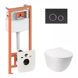 Набор Qtap инсталляция 3 в 1 Nest QT0133M425 с панелью смыва круглой QT0111M11V1146MB + унитаз с сиденьем Jay QT07335176W, Белый