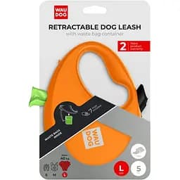 Повідець-рулетка для собак Waudog R-leash з контейнером для пакетів, світловідбивна стрічка, L до 40 кг, 5 м помаранчевий - мініатюра 6