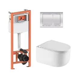 Подвесной унитаз Qtap Taurus Ultra Quiet + инсталляция Qtap Nest 4 в 1 (квадратная клавиша Chrome), Белый