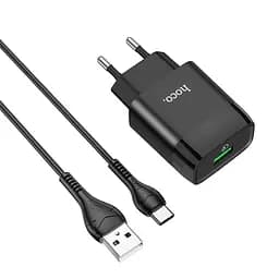 Зарядное устройство Hoco C72Q USB QC черный + кабель USB to Type-C