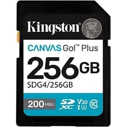 Карта памяти Kingston SDXC, 256Gb Canvas Go! Plus, Сlass10 UHS-I U3 V30, до 200/160 МБ/с (SDG4/256GB)