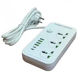Мережевий фільтр подовжувач 2 метри на 3 розетки, 4 USB 3.4A, 2 Type-C з вимикачем та заземленням 3000 Вт 16А Power Socket J07 білий - мініатюра 2