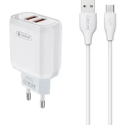 Зарядний пристрій Celebrat C-N3 12w 2USB + Type-C Cable White