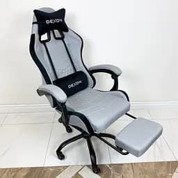 Геймерське крісло DEXON ORION X з підставкою для ніг, з тканини+подушки велюр, металева хрестовина, Сірий - мініатюра 5