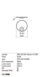 Бра Redo ORBIT AP/PL LED 26W 3000K D400 INDIRECT LIGHT BRASS (5.1.2) 01-1701 - мініатюра 3