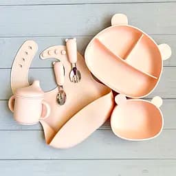 Дитячий набір посуду з силікону Ведмедики BPR img_e9230 рожевий Y4 Soft pink - мініатюра 2