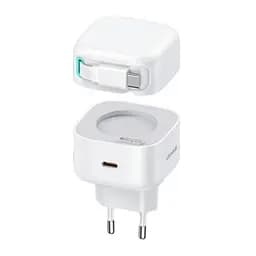 Сетевое зарядное устройство Usams US-CC202 PD35W Dual 2C Output GaN Fast Charger With Type-C Magnetic Retractable Cable Module (EU) Белый