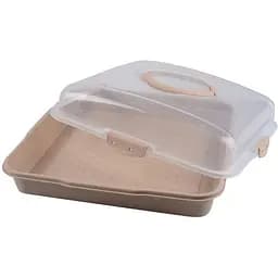 Тортівниця пластикова Violet House 0036 Каризма Cappucino квадратна з кришкою 13х38х38 см  - мініатюра 2