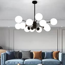 Мінімалістична чорна люстра на 12 білих матових плафонів Line.F CD 111/12 BK