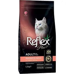 Сухой корм для кошек живущих в помещении и выводе шерсти Reflex Plus с лососем 1.5 кг