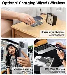 УМБ Choetech Magnetic Wireless 5000mAh 20W PD Qi-15W USB-C In/Out, тонкий, чорний - мініатюра 7