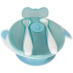 Тарелка на присоске Mega Zayka с ложкой и вилкой 350 мл MGZ-0109 (Light-Blue)