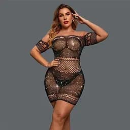 Міні-сукня з короткими рукавами і стразами сексуальна M-L-XL