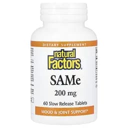 Амінокислота Natural Factors SAMe 200 mg, 60 таблеток для підтримки настрою та печінки
