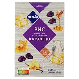 Крупа Премія Рис Камоліно шліфований, круглозернистий, 400 г (5 пакетів по 80 г) (878564)