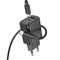 МЗП Hoco N61 Gentle PD20W+QC3.0 (1USB-A/1C) + кабель Type-C to Type-C Black - мініатюра 2