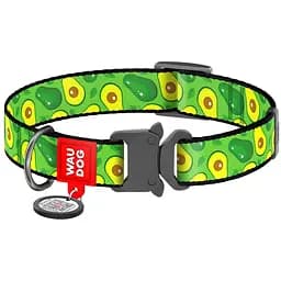 Нашийник для собак Waudog Nylon Авокадо, з QR паспортом, металева пряжка-фастекс, L, 31-49х2,5 см