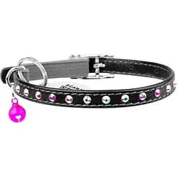 Ошейник для кошек Waudog Glamour кожаный с эластичной вставкой и стразами 22-30х0.9 см черный
