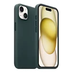 Кожаный чехол-панель для Apple iPhone 15, FAKE Leather Case, зеленый, искусственная кожа, премиум-класс, противоударный, защита всего корпуса, с мягкой подкладкой, поддержка MagSafe и беспроводной зарядки, ArmorStandart (ARM76291) - мініатюра 3
