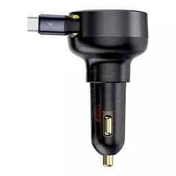 Розгалужувач - подовжувач зарядний в авто Baseus Enjoyment Pro 60 W (1USB-C) + висувний кабель Type-C - мініатюра 2