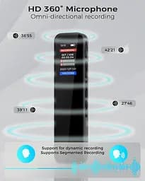 Цифровий диктофон на 64 ГБ запис HD 1536 Кбіт/с, подвійний мікрофон, повторний запис A-B - мініатюра 3
