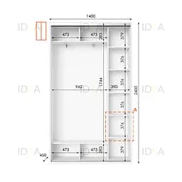Шафа-купе Idea серія 1 140 x 45 x 240 см Білий Дзеркало - мініатюра 2