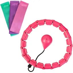 Комплект для фитнеса FitnessSet HX-03, хулахуп разборный розовый с утяжелителем и резинками для тренировок 3 шт