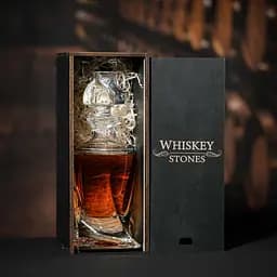 Подарунковий набір віскі Whiskey Stones №11 графин Bohemia Quadro в дерев'яному пеналі - мініатюра 3