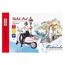 Альбом для акварелі 200 г/м² А4, 12 аркушів, клеєний, дизайн 21269-21270