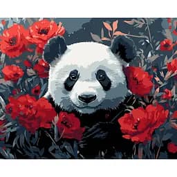 Набор для росписи по номерам Strateg Панда в маках на чёрном фоне 50 х 40 см (AH1197-15)