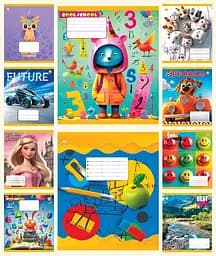 Зошити учнівські 12 аркушів клітинка Тверда Мікс 2, 25 шт. в упаковці