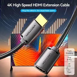 Подовжувач HDMI 2.0 Vention 1м 4K@60Hz, 1080p@120Hz 18 Гбіт/с HDR 3D Чорний (AHCBF) - мініатюра 2