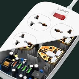Мережевий зарядний пристрій подовжувач LDNIO SC4407 4 USB 4 розетки 2m білий - мініатюра 8