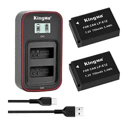 3-Pack KingMa Canon LP-E12 (2 АКБ KingMa LP-E12 та 1 ЗУ на дві батареї)